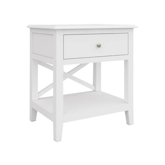 LUGANO HAMPTONS STYLE ACACIA SIDE TABLE LAMP TABLE 1 DRAWER/1 SHELF WHITE - MyChocolateWood