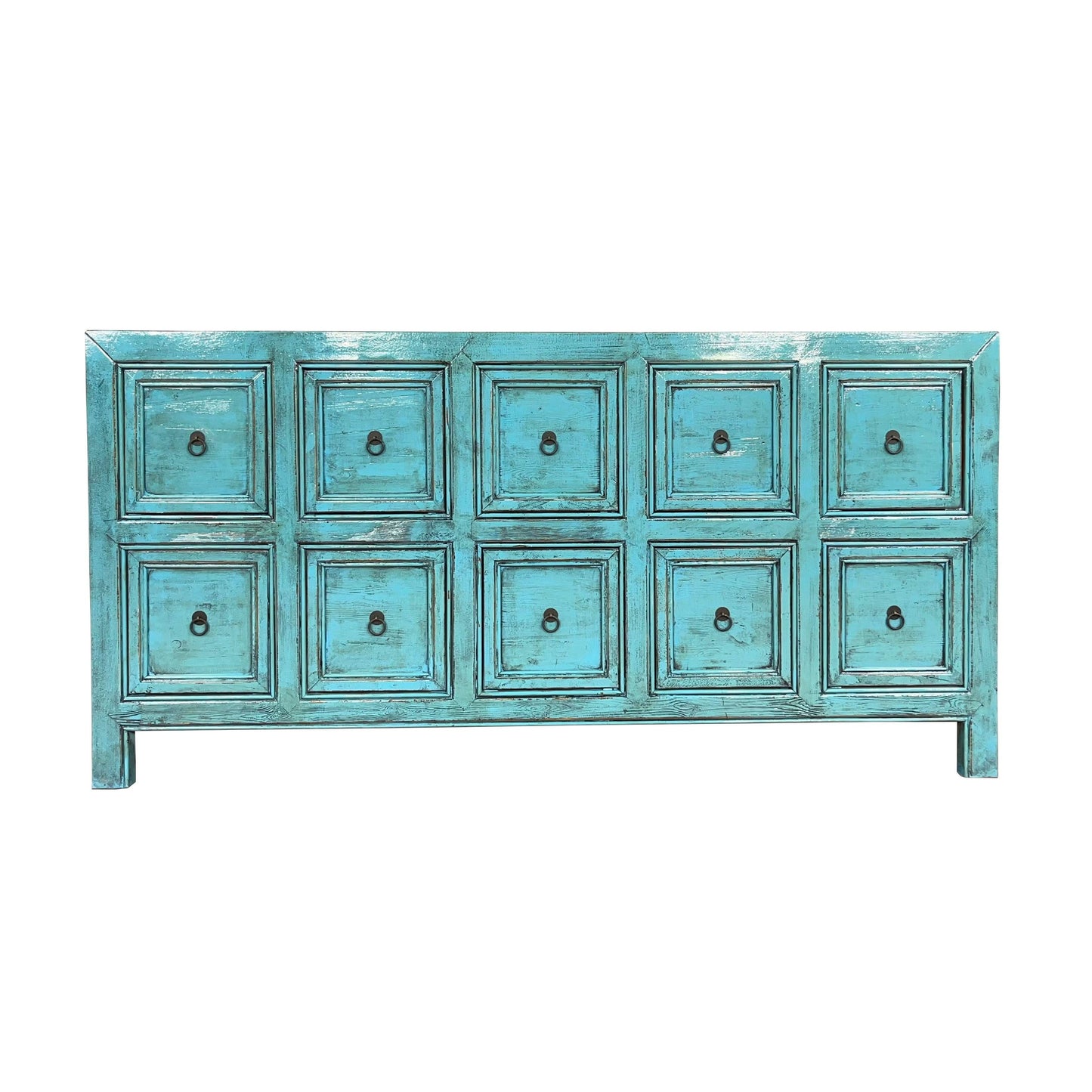 LUZHOU H25 CHINESE ANTIQUE RECYCLED  PINE TIMBER BUFFET/SIDEBOARD 10 DRAWERS TURQUOISE - MyChocolateWood
