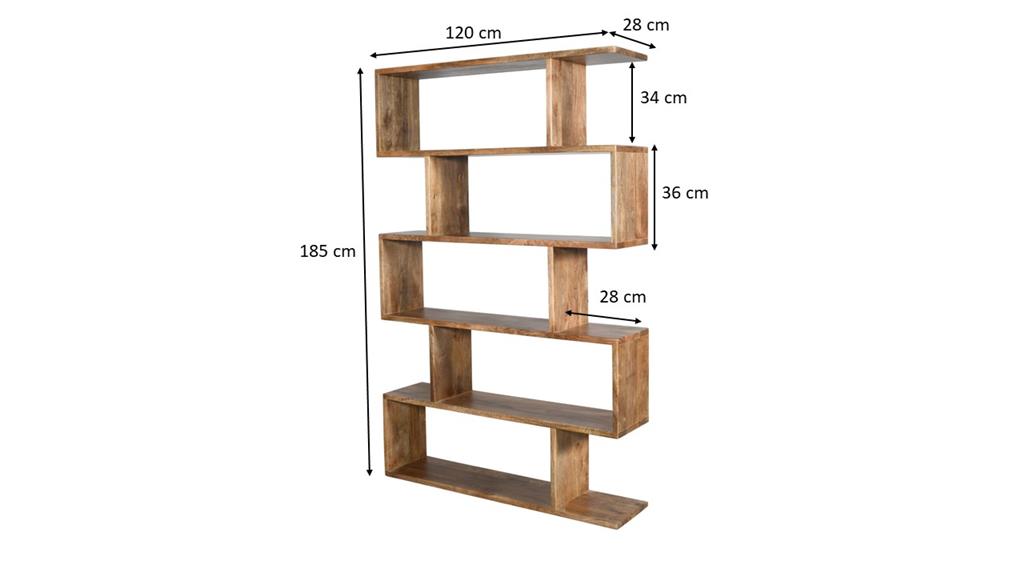 LUZU BOOKSHELF/BOOKCASE SOLID MANGO WOOD ROYAL OAK 120X28X185CM