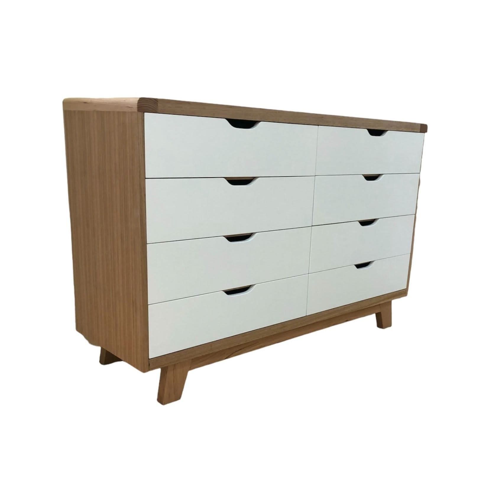 MADE TO ORDER SMALL MAXWELL 8 DRAWER TASSIE OAK DRESSER IN CLEAR LACQUER - MyChocolateWood
