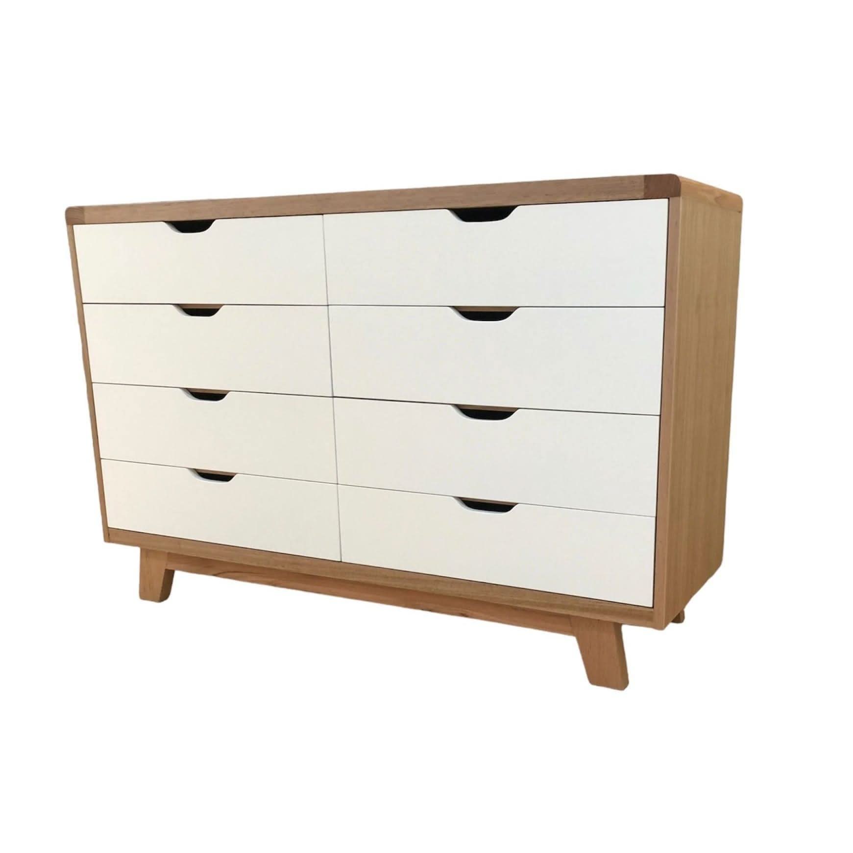 MADE TO ORDER SMALL MAXWELL 8 DRAWER TASSIE OAK DRESSER IN CLEAR LACQUER - MyChocolateWood