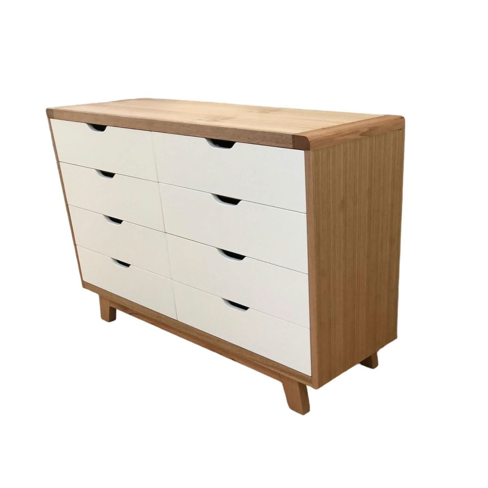 MADE TO ORDER SMALL MAXWELL 8 DRAWER TASSIE OAK DRESSER IN CLEAR LACQUER - MyChocolateWood