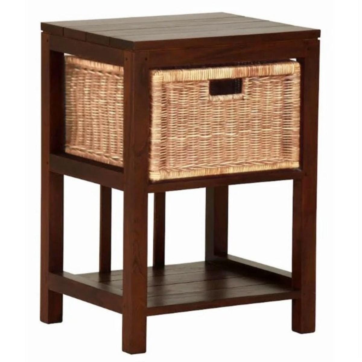 MAGENTO SINGLE DRAWER RATTAN LAMP TABLE IN SOLID MAHOGANY - MyChocolateWood