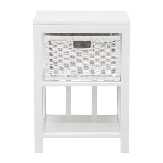 MAGENTO SINGLE DRAWER RATTAN LAMP TABLE/SIDE TABLE IN SOLID MAHOGANY - WHITE - MyChocolateWood