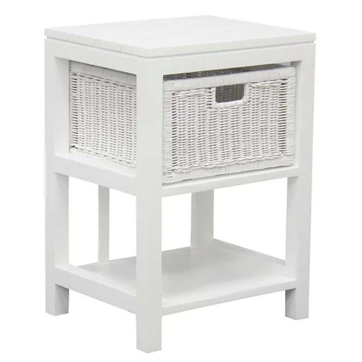 MAGENTO SINGLE DRAWER RATTAN LAMP TABLE/SIDE TABLE IN SOLID MAHOGANY - WHITE - MyChocolateWood