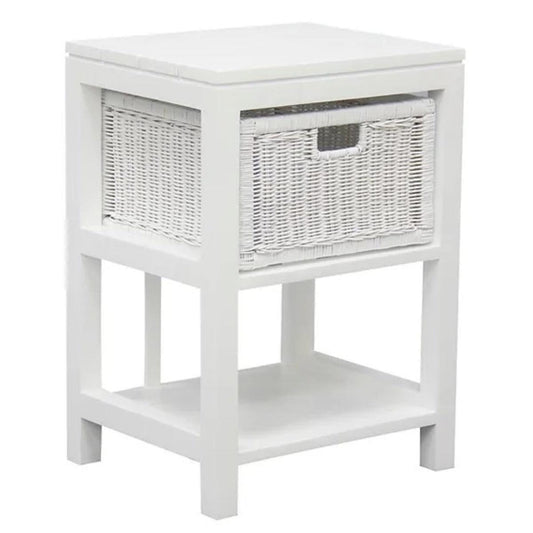 MAGENTO SINGLE DRAWER RATTAN LAMP TABLE/SIDE TABLE IN SOLID MAHOGANY - WHITE - MyChocolateWood