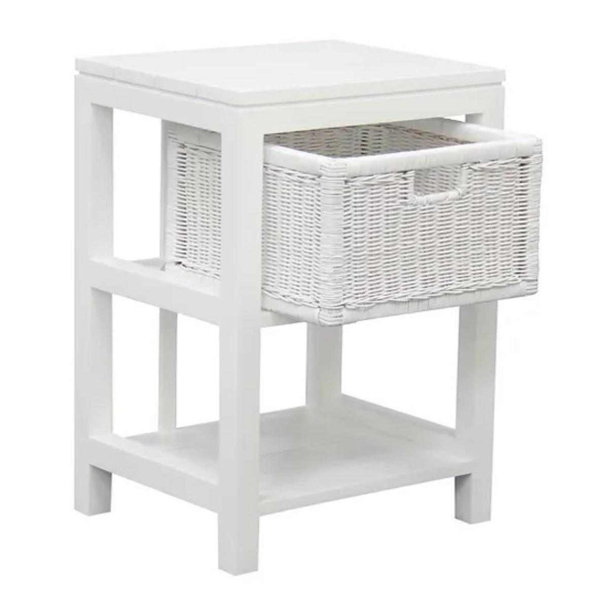 MAGENTO SINGLE DRAWER RATTAN LAMP TABLE/SIDE TABLE IN SOLID MAHOGANY - WHITE - MyChocolateWood