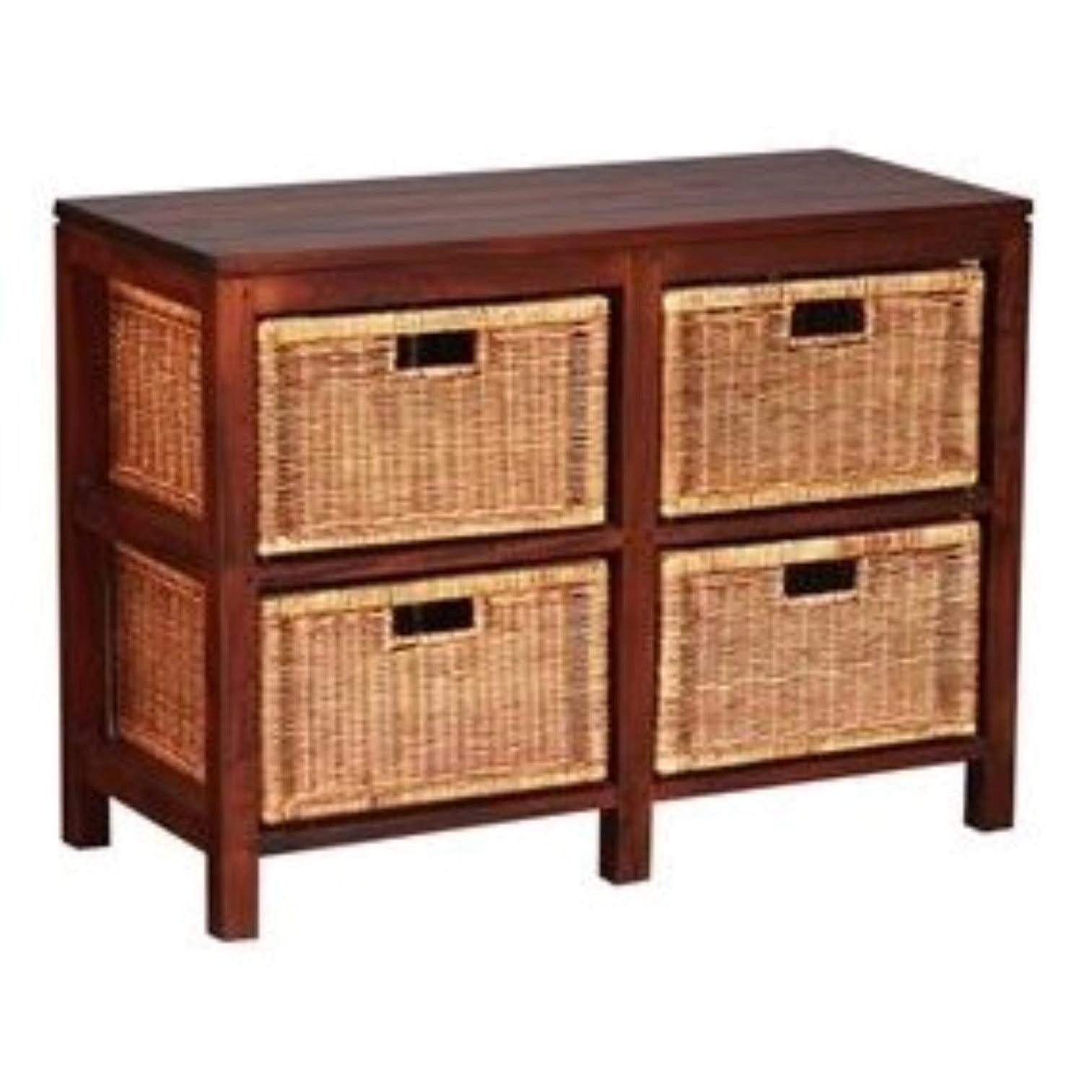 MAGENTO SOLID MAHOGANY TIMBER WOOD & WICKER 4 DRAWERS DRESSER - MyChocolateWood