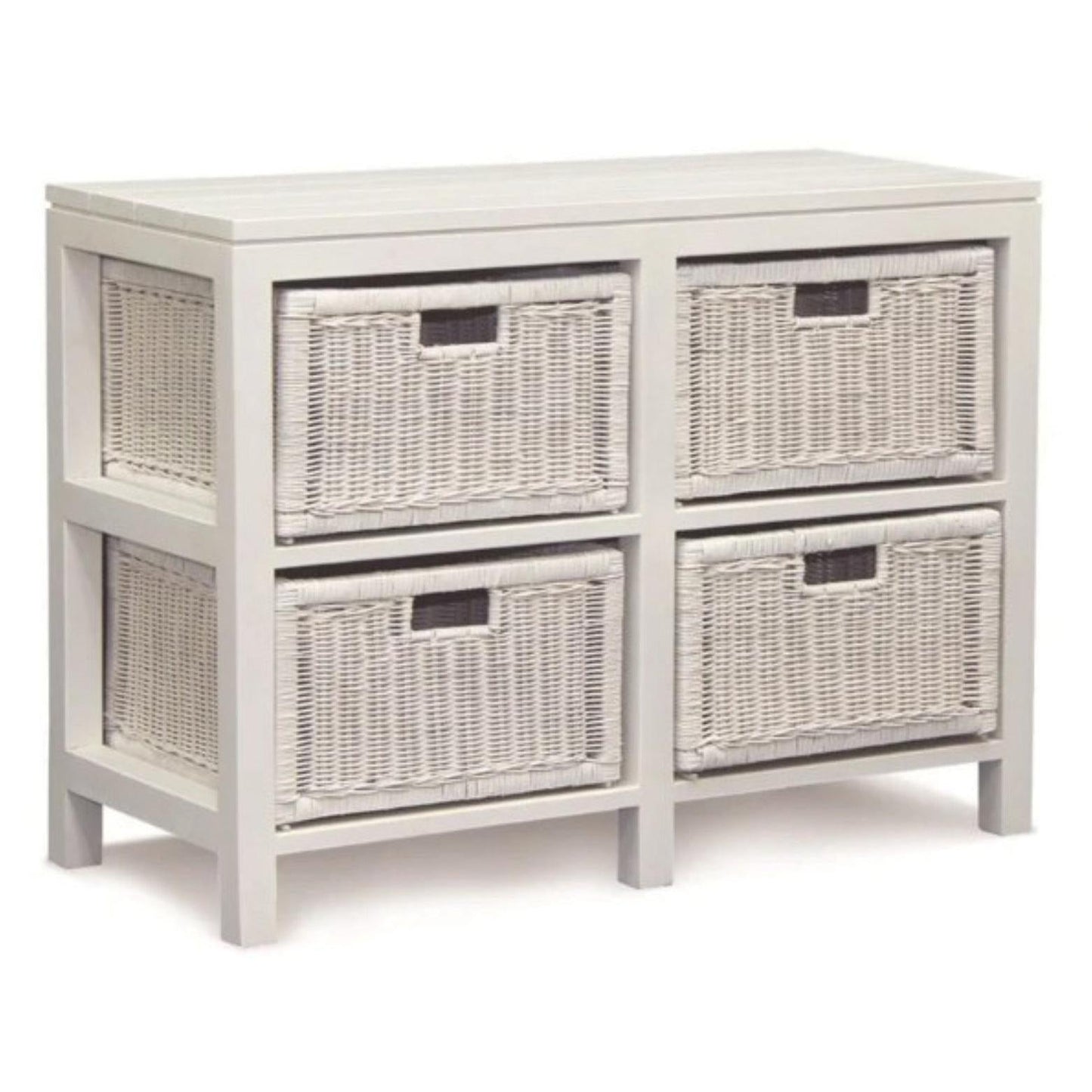 MAGENTO SOLID MAHOGANY TIMBER WOOD & WICKER 4 DRAWERS DRESSER IN WHITE - MyChocolateWood