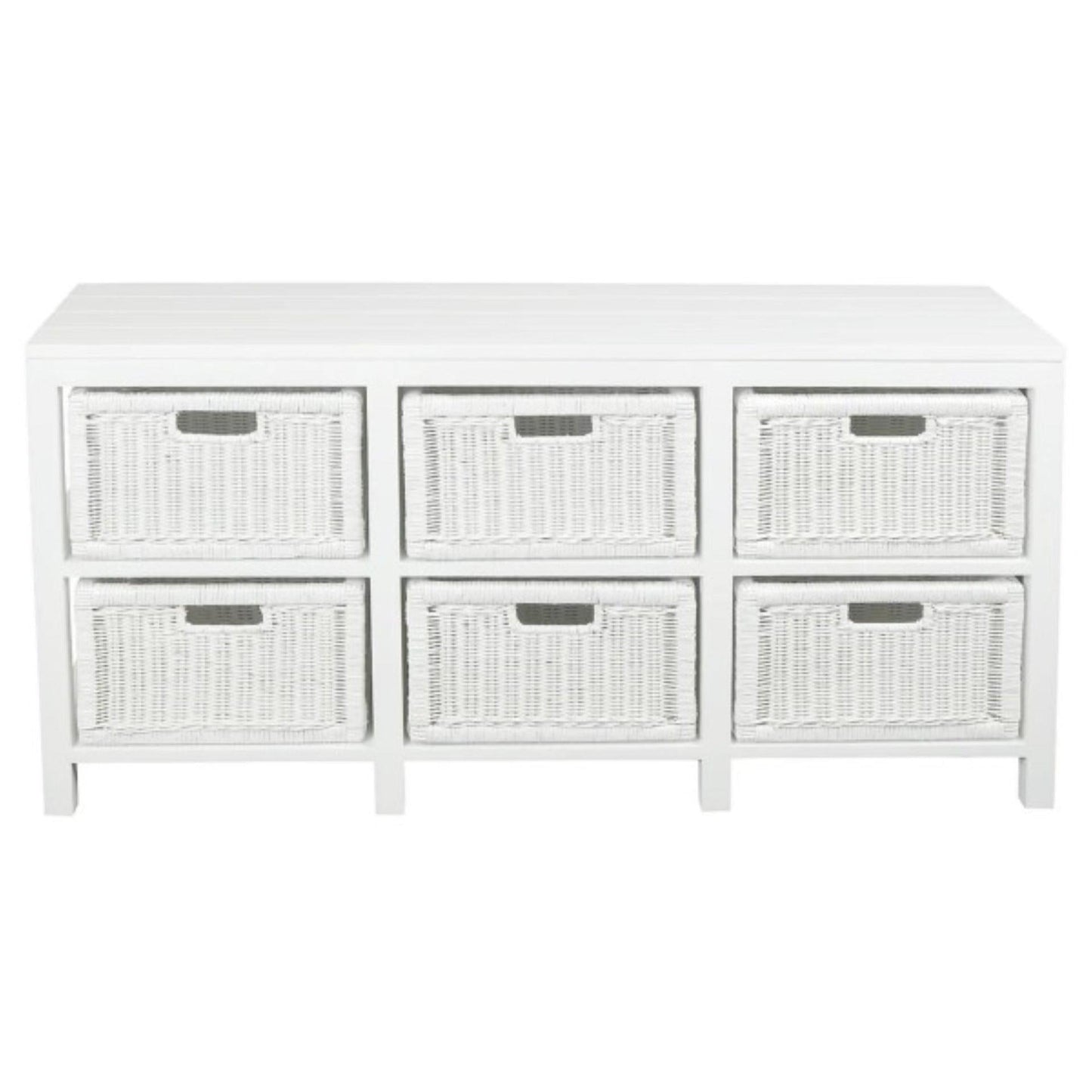 MAGENTO SOLID MAHOGANY TIMBER WOOD & WICKER 6 DRAWER DRESSER IN WHITE - MyChocolateWood