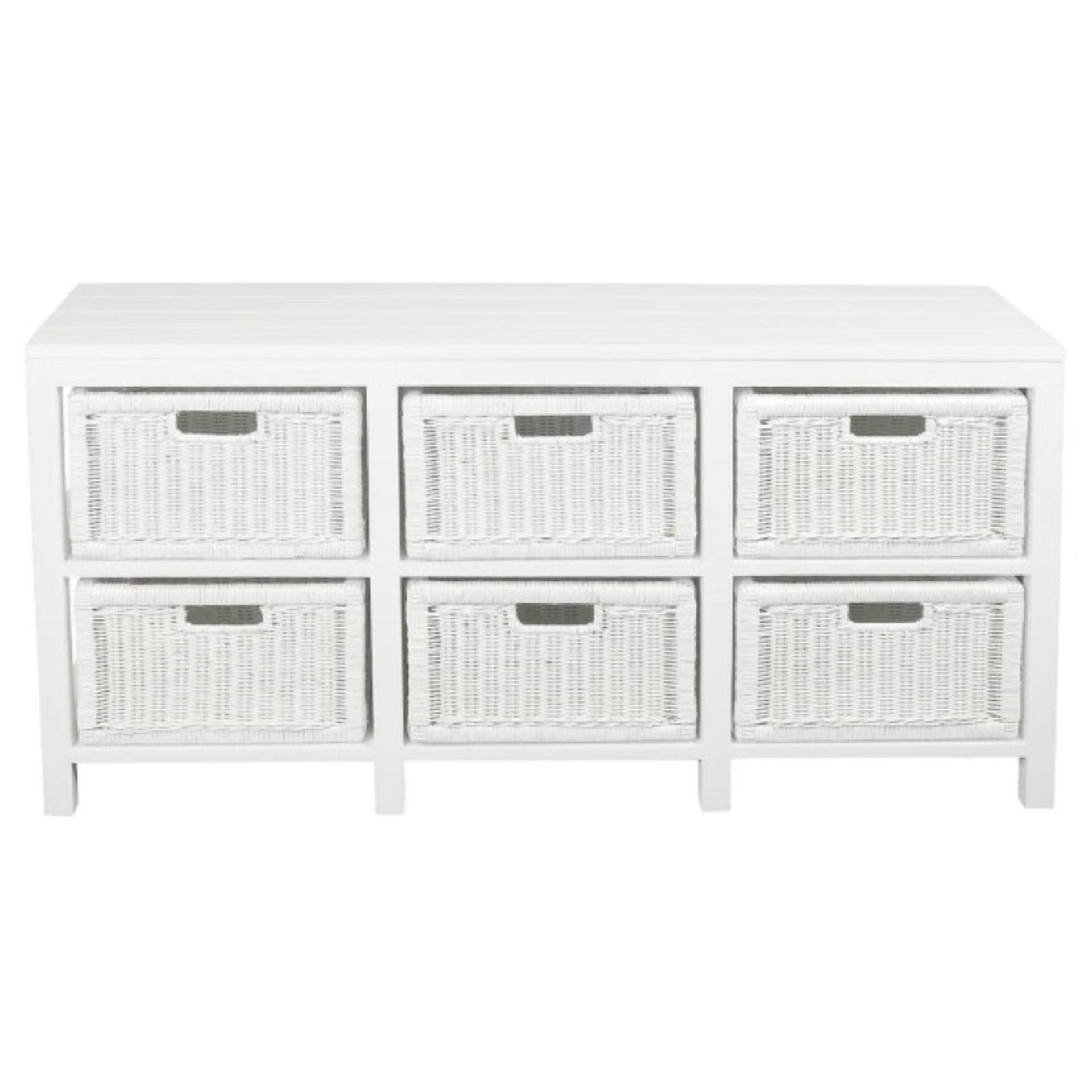 MAGENTO SOLID MAHOGANY TIMBER WOOD & WICKER 6 DRAWER DRESSER IN WHITE - MyChocolateWood