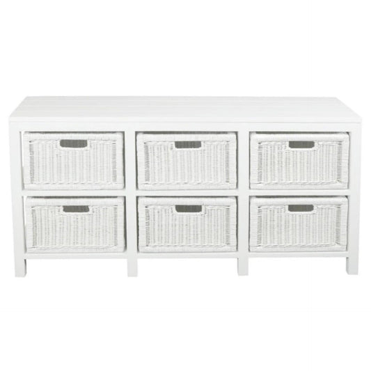 MAGENTO SOLID MAHOGANY TIMBER WOOD & WICKER 6 DRAWER DRESSER IN WHITE - MyChocolateWood