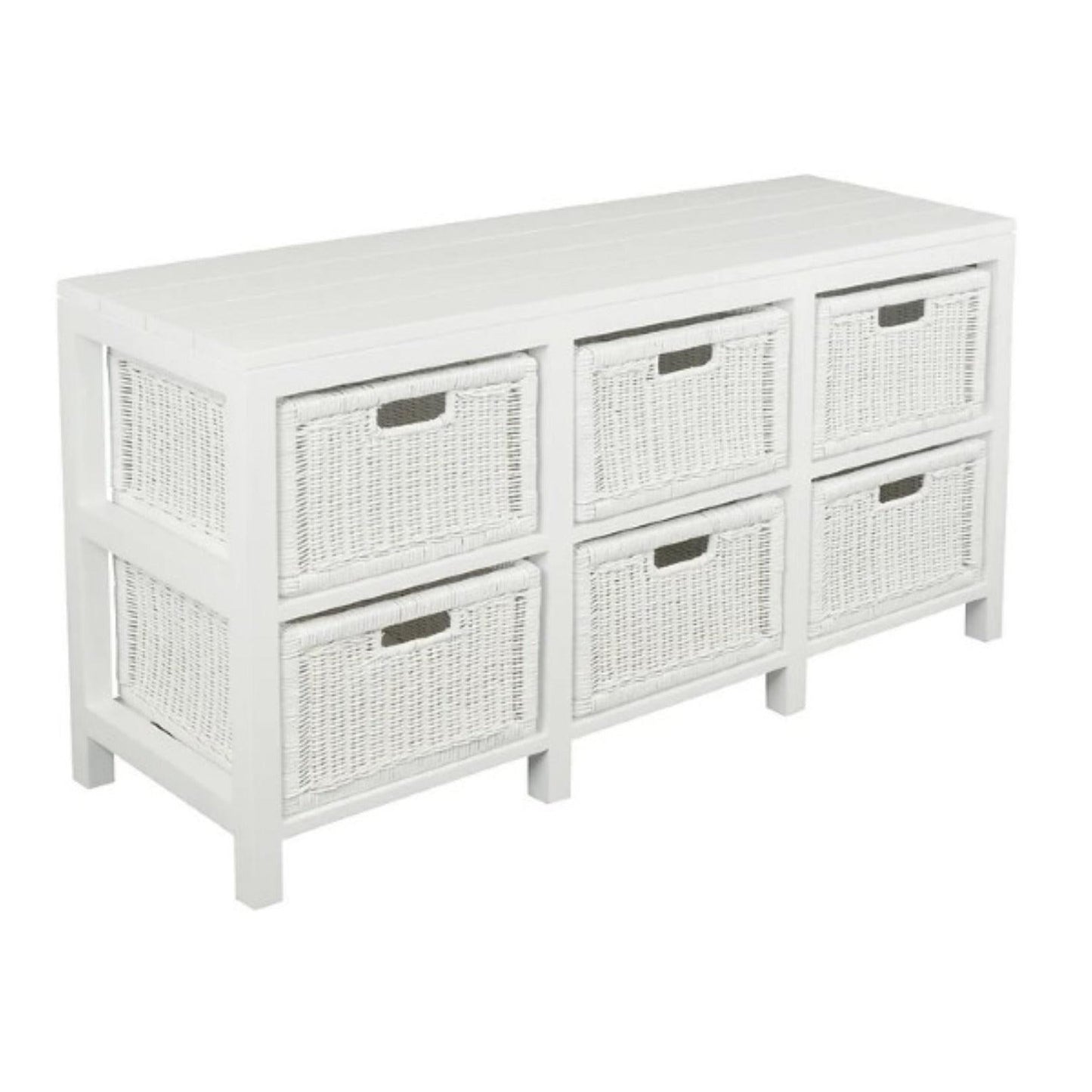 MAGENTO SOLID MAHOGANY TIMBER WOOD & WICKER 6 DRAWER DRESSER IN WHITE - MyChocolateWood