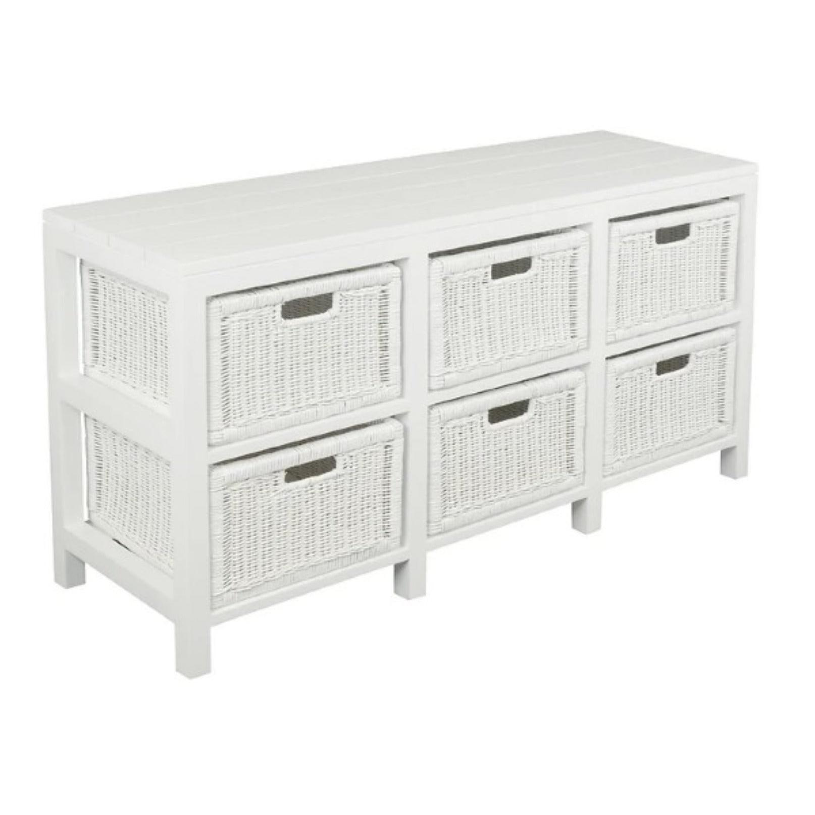 MAGENTO SOLID MAHOGANY TIMBER WOOD & WICKER 6 DRAWER DRESSER IN WHITE - MyChocolateWood