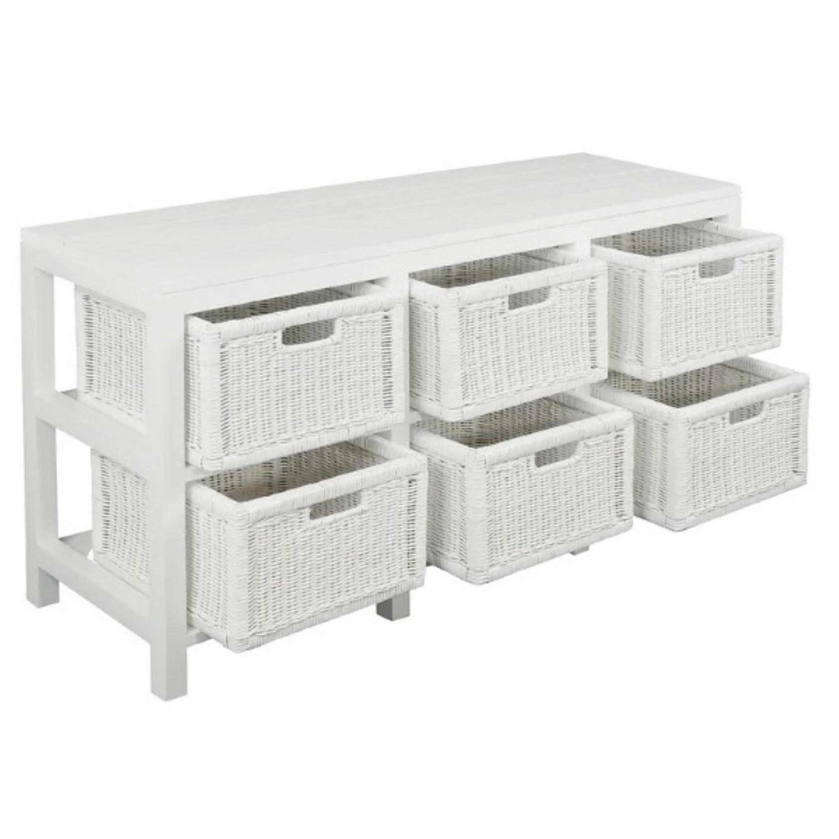 MAGENTO SOLID MAHOGANY TIMBER WOOD & WICKER 6 DRAWER DRESSER IN WHITE - MyChocolateWood