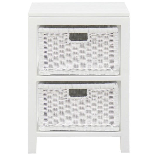 MAGENTO TWO DRAWER RATTAN LAMP TABLE/SIDE TABLE IN SOLID MAHOGANY - WHITE - MyChocolateWood