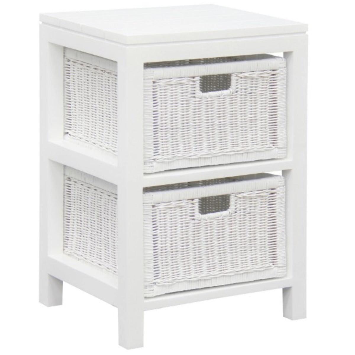 MAGENTO TWO DRAWER RATTAN LAMP TABLE/SIDE TABLE IN SOLID MAHOGANY - WHITE - MyChocolateWood