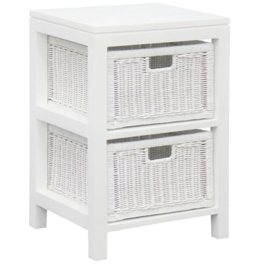 MAGENTO TWO DRAWER RATTAN LAMP TABLE/SIDE TABLE IN SOLID MAHOGANY - WHITE - MyChocolateWood