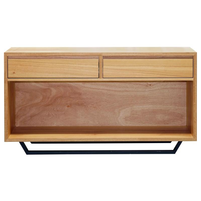 MAGLAN BLUE GUM CONSOLE/HALL TABLE 2 DRAWERS & SHELF WITH METAL BASE - MyChocolateWood