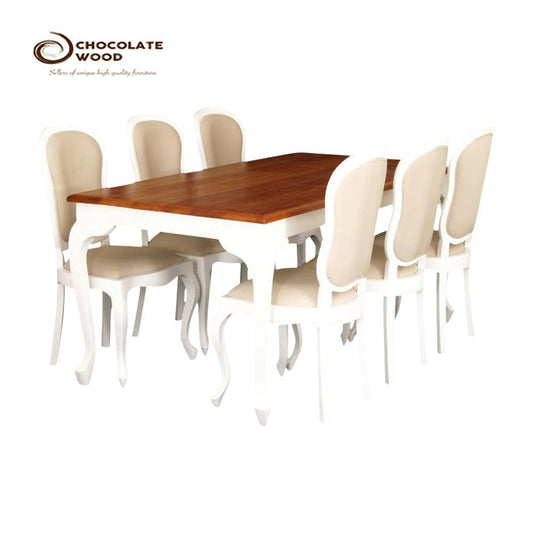 Maison Package White with Caramel Top French Provincial Style Solid Hardwood Timber Mahogany Dining Table with 6 Chairs - MyChocolateWood
