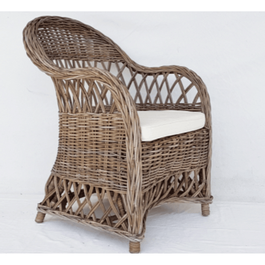 MAJORCA KUBU GREY RATTAN LOUNGE CHAIR ACCENT CHAIR/ ARMCHAIR W/CUSHIONS - MyChocolateWood