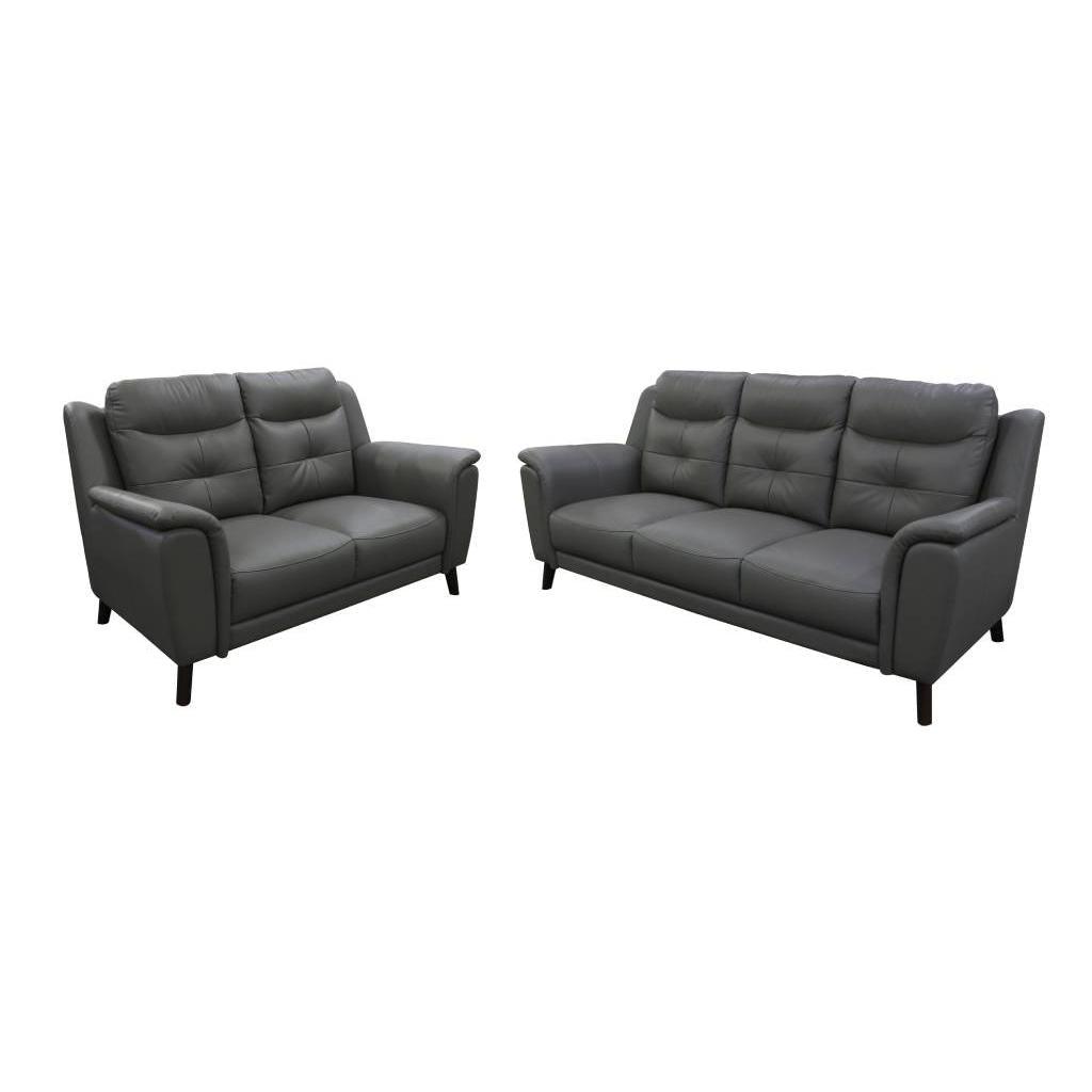 MALANIA 3-SEATER + 2-SEATER REAL LEATHER SOFAS PACKAGE DEAL IN GUNMETAL - MyChocolateWood
