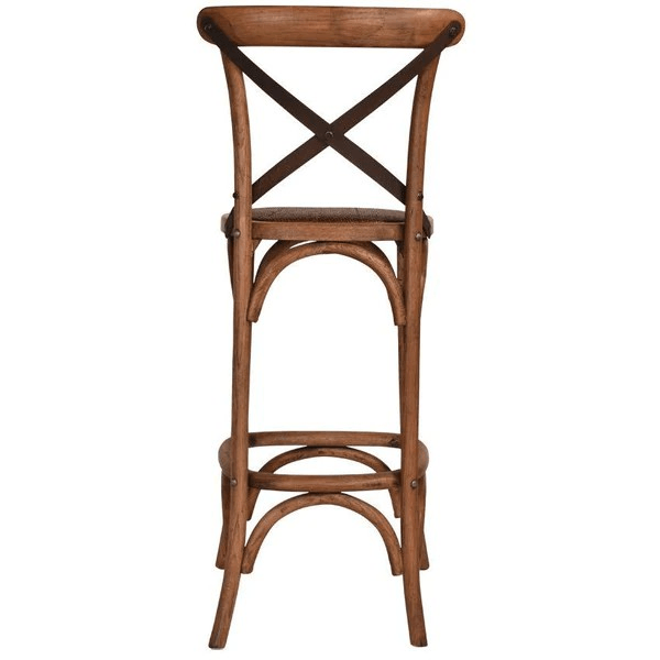 MALMO CROSS BACK OAK BAR STOOL WITH DARK METAL STRAPS - MyChocolateWood