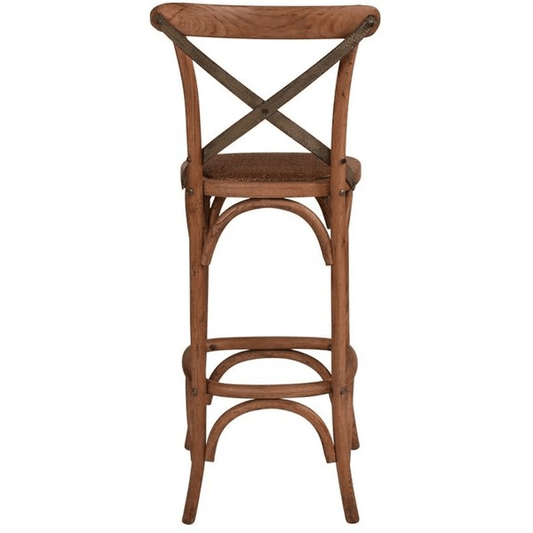 MALMO CROSS BACK OAK BAR STOOL WITH GREY METAL STRAPS - MyChocolateWood