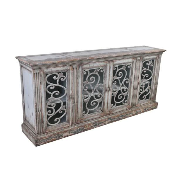 MALVERN RECLAIMED ASIAN TIMBER 4-DOOR SIDEBOARD/BUFFET IN WEATHERED GREY - MyChocolateWood