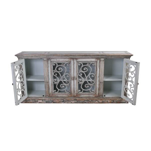 MALVERN RECLAIMED ASIAN TIMBER 4-DOOR SIDEBOARD/BUFFET IN WEATHERED GREY - MyChocolateWood