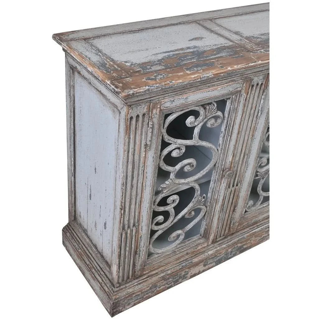 MALVERN RECLAIMED ASIAN TIMBER 4-DOOR SIDEBOARD/BUFFET IN WEATHERED GREY - MyChocolateWood