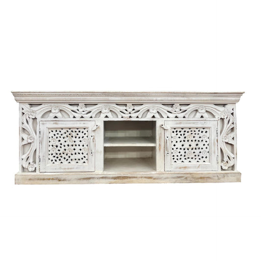MANCHUELA MANGO WOOD ORNATE ASIAN STYLE TV ENTERTAINMENT UNIT 2 DOORS - MyChocolateWood