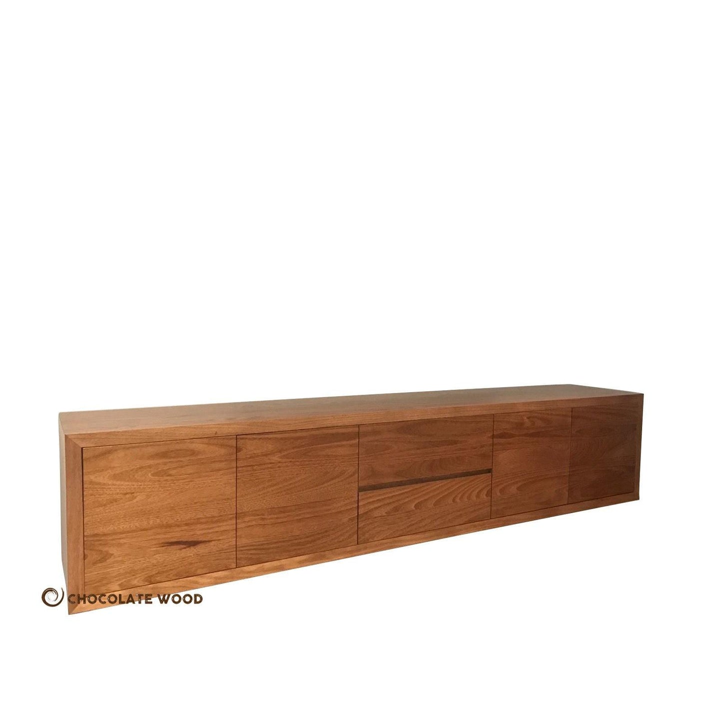 MANHATTAN SOLID WALL-MOUNTED TASSIE OAK TV/ENTERTAINMENT UNIT WITH 4 DOORS & 2 DRAWERS - MyChocolateWood