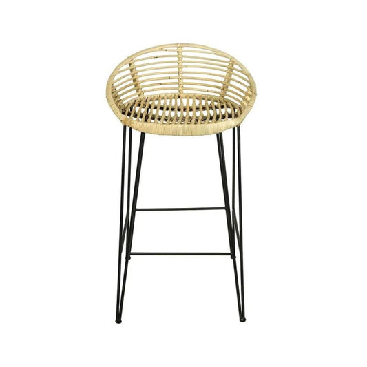 MANILLA RATTAN AND IRON BAR STOOL IN NATURAL & BLACK - MyChocolateWood