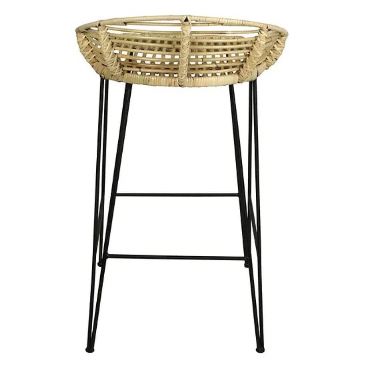 MANILLA RATTAN AND IRON BAR STOOL IN NATURAL & BLACK - MyChocolateWood