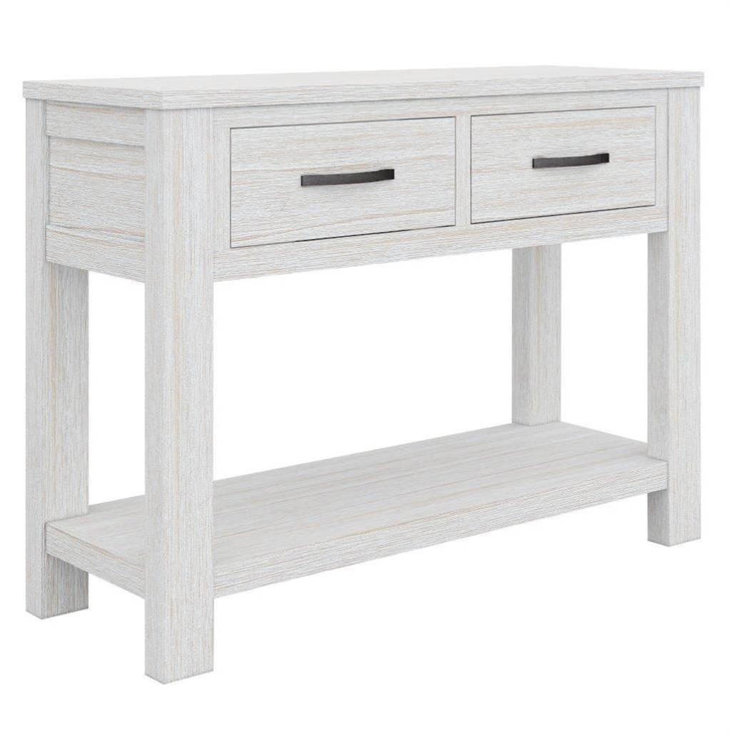 MANLY 110CM 2 DRAWERS CONSOLE/HALL TABLE IN BRUSHED WHITEWASH - MyChocolateWood