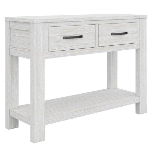 MANLY 110CM 2 DRAWERS CONSOLE/HALL TABLE IN BRUSHED WHITEWASH - MyChocolateWood