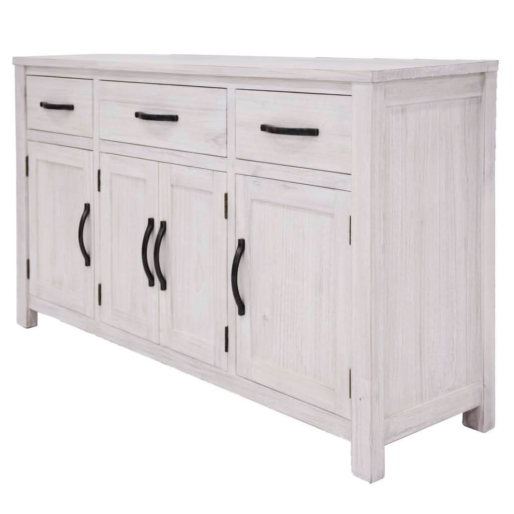 MANLY 158CM 4 DOORS/3 DRAWERS BUFFET/SIDEBOARD IN BRUSHED WHITEWASH - MyChocolateWood