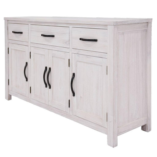 MANLY 158CM 4 DOORS/3 DRAWERS BUFFET/SIDEBOARD IN BRUSHED WHITEWASH - MyChocolateWood