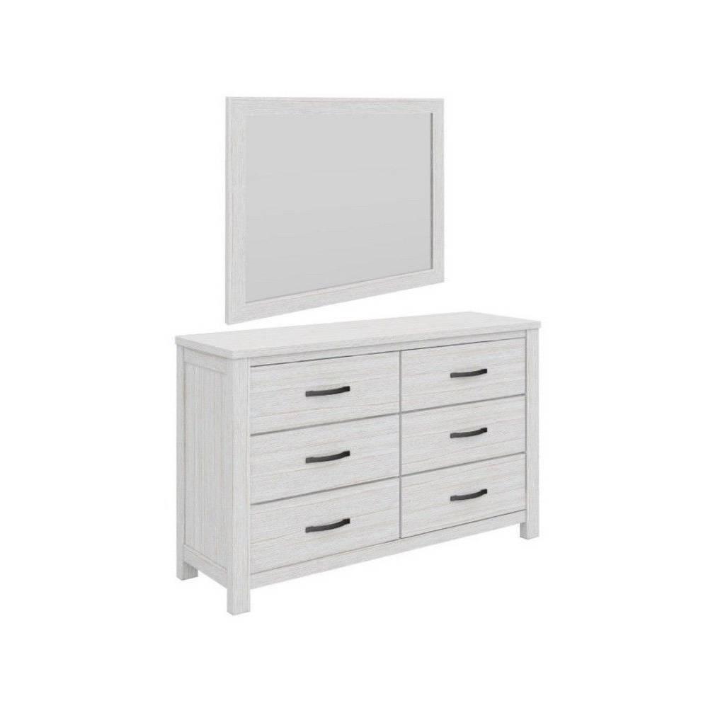 MANLY 6 DRAWER DRESSER IN BRUSHED WHITEWASH + MIRROR 132CM - MyChocolateWood