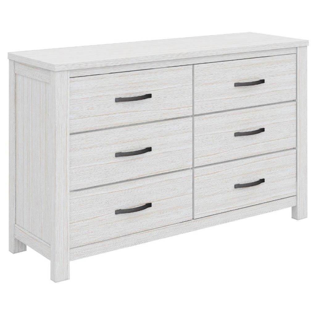 MANLY 6 DRAWER DRESSER IN BRUSHED WHITEWASH + MIRROR 132CM - MyChocolateWood