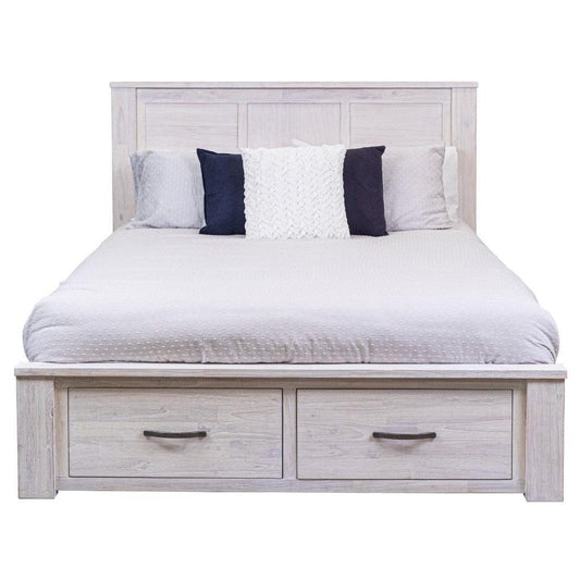 MANLY DOUBLE BED WITH 2 DRAWERS IN BRUSHED WHITEWASH - MyChocolateWood
