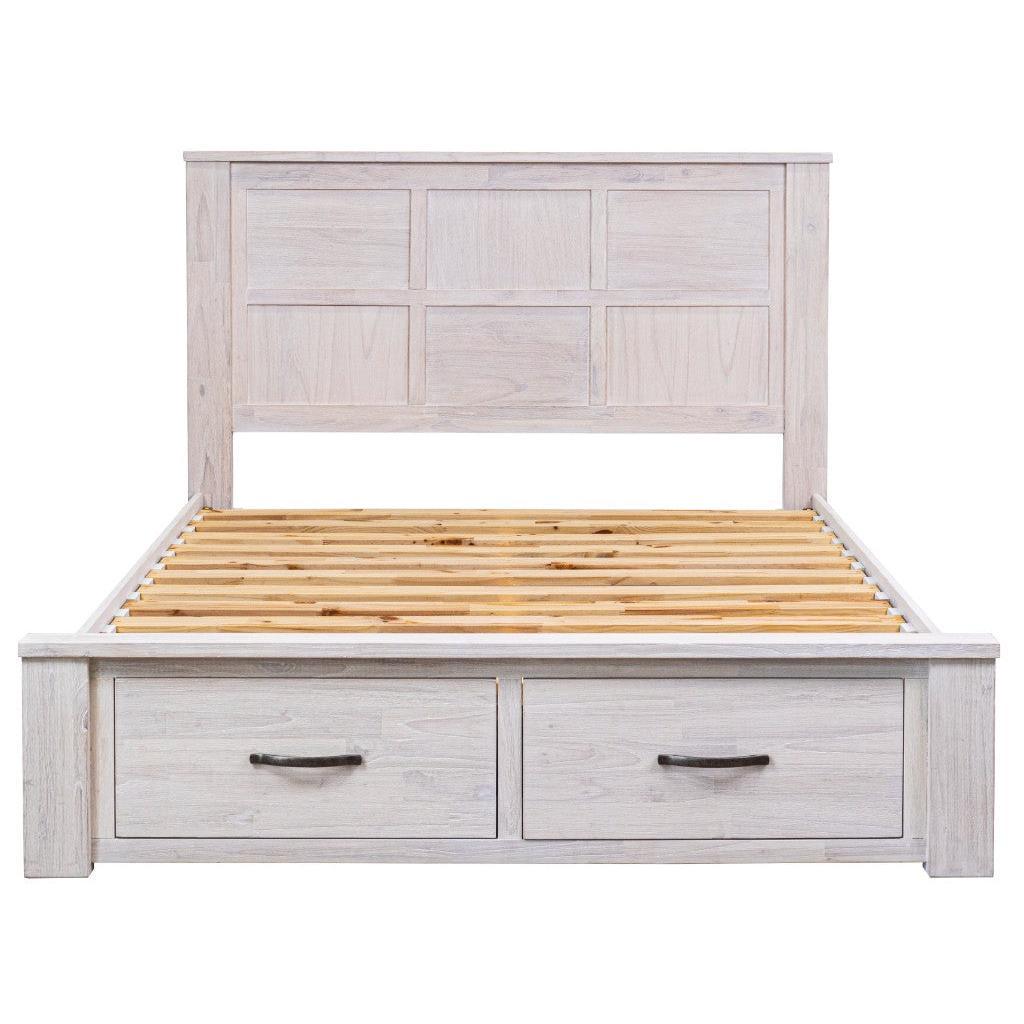 MANLY DOUBLE BED WITH 2 DRAWERS IN BRUSHED WHITEWASH - MyChocolateWood