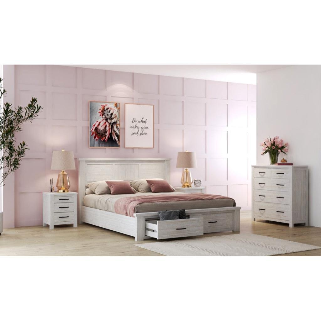 MANLY DOUBLE SIZE BED WITH 2 END DRAWERS + TALLBOY + 2 BEDSIDE TABLES PACKAGE DEAL - MyChocolateWood