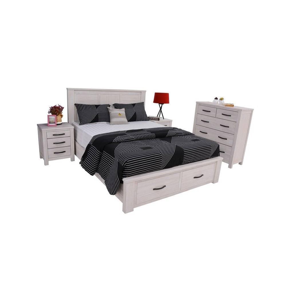 MANLY DOUBLE SIZE BED WITH 2 END DRAWERS + TALLBOY + 2 BEDSIDE TABLES PACKAGE DEAL - MyChocolateWood
