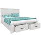 MANLY QUEEN SIZE BED WITH 2 DRAWERS IN BRUSHED WHITEWASH - MyChocolateWood