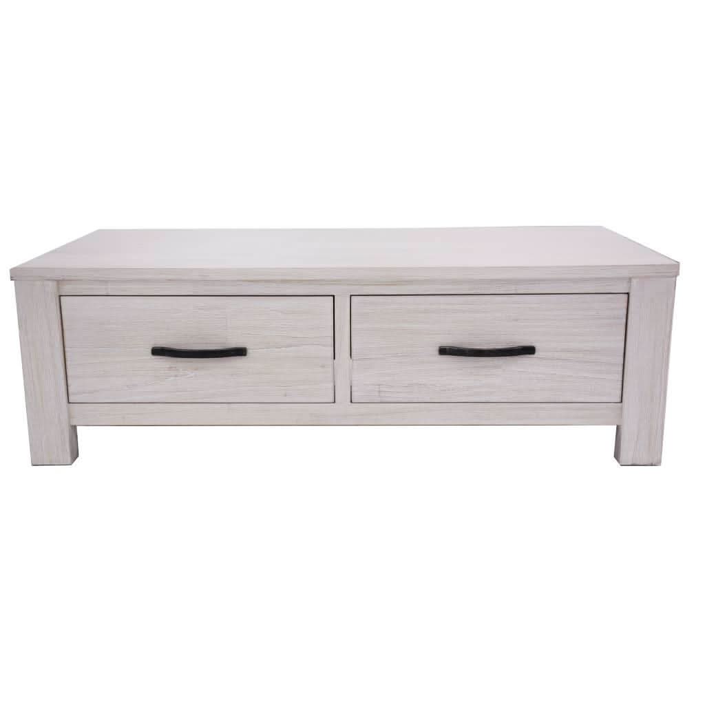 MANLY SOLID MOUNTAIN ASH TIMBER 2 DRAWER COFFEE TABLE IN BRUSHED WHITEWASH 127CM - MyChocolateWood
