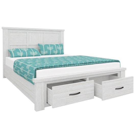 MANLY SOLID MOUNTAIN ASH TIMBER KING SIZE BED WITH 2 DRAWERS IN BRUSHED WHITEWASH - MyChocolateWood