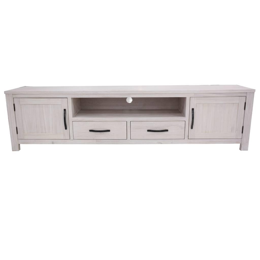 MANLY SOLID MOUNTAIN ASH TV/ENTERTAINMENT UNIT 2 DOORS 2 DRAWERS BRUSHED WHITEWASH COLOUR 216CM - MyChocolateWood