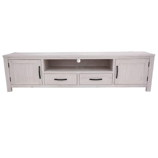 MANLY SOLID MOUNTAIN ASH TV/ENTERTAINMENT UNIT 2 DOORS 2 DRAWERS BRUSHED WHITEWASH COLOUR 216CM - MyChocolateWood